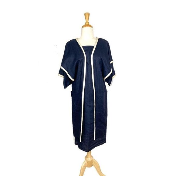 Yeohlee M Navy Linen Dress 80s FLAW SEE PICS Art to Wear Avant Garde Vintage - Picture 1 of 7